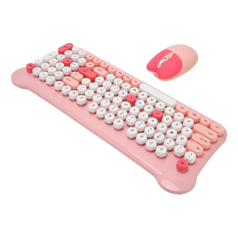 Teclado Gamer Inalámbrico + Mouse 2.4g  Retro Color Pastel Rosa