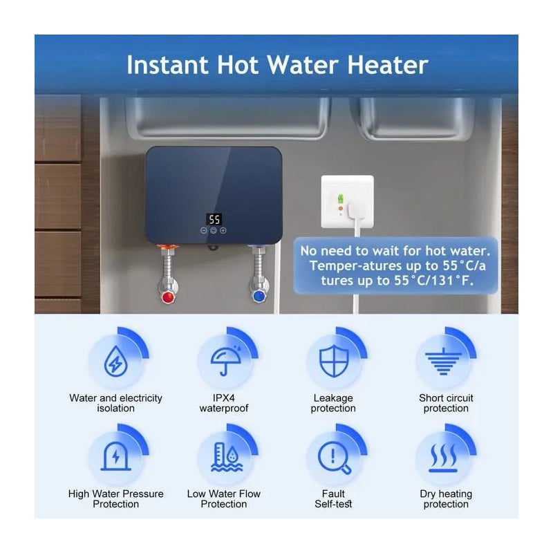 Calentador De Agua Eléctrico Agua Digital Instantánea Gris Glp