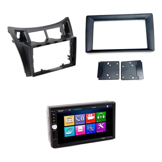 Kit Audio Yaris: Bisel Toyota Yaris Sport 2006-12 9 Negro + Radio 2 Din Mirror Link + Adaptador 9 A 7