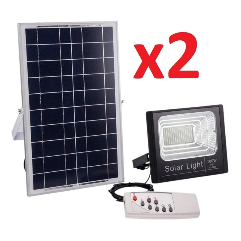 Pack 2 Foco Solar 100+panel Solar+control+kit De Instalacion Negro Blanco Luz Fria