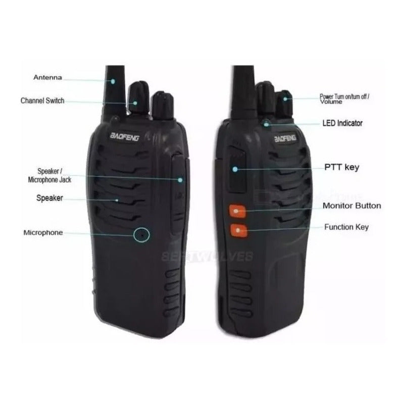 2 Radio Transmisor Walkie Talkie Bf-888s Baofeng Woki Toki - Negro - 400-470 Mhz