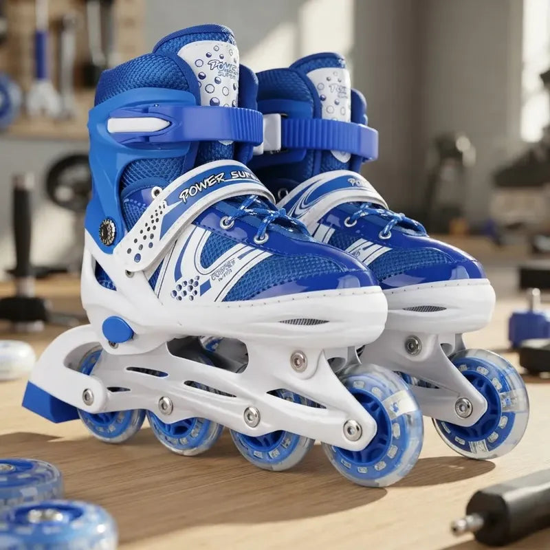 Patines 4 Ruedas Ajustable Para Niños Niñas Roller Artístico S 30 31 32 33 60 Mm Azul