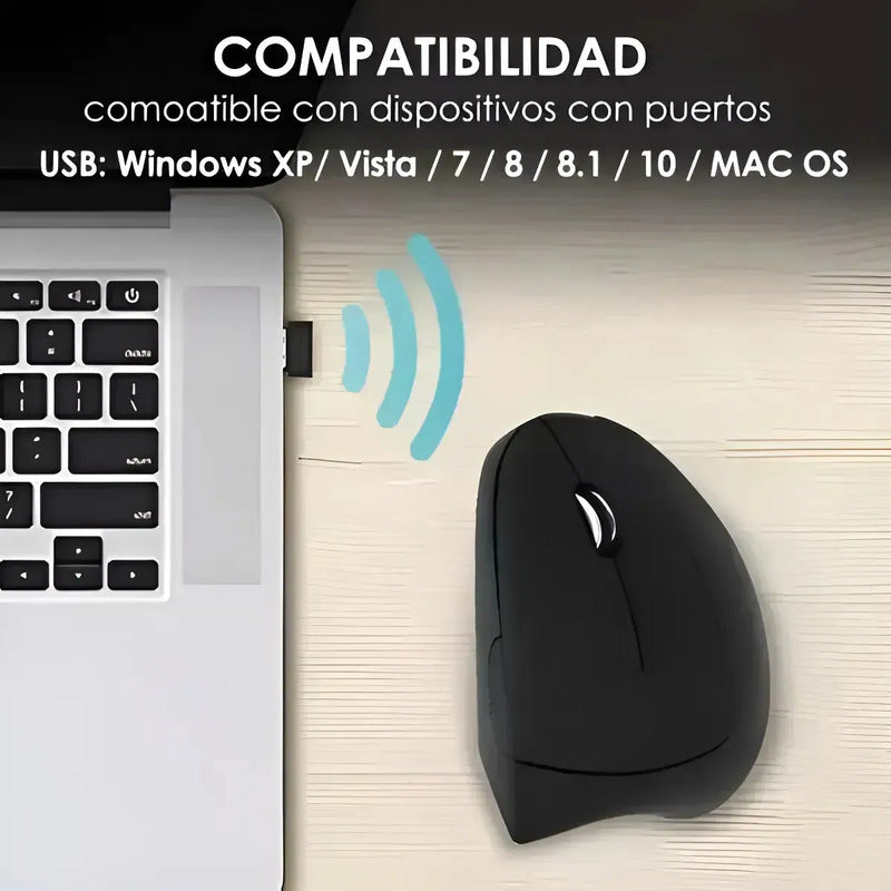 Mouse Vertical Ergonomico Inalambrico Optico 2.4ghz 1600 Dpi Negro