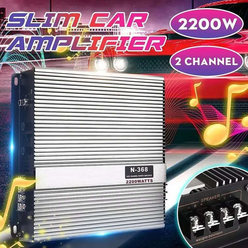 Amplificador Auto Estéreo Audio 2 Canales 2200w 12v Color Plata