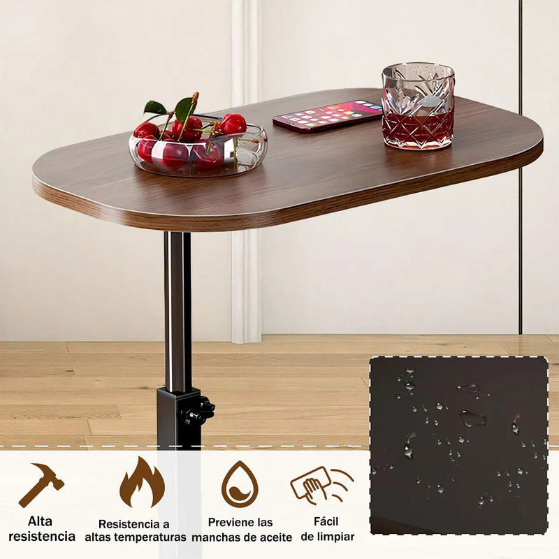 Mesa Auxiliar Tipo C Giratoria Altura Ajustable Living Pieza Marrón
