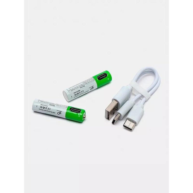 Pack X2 Pilas Aaa Litio Recargables Puerto Usb 2000mah 1.5v