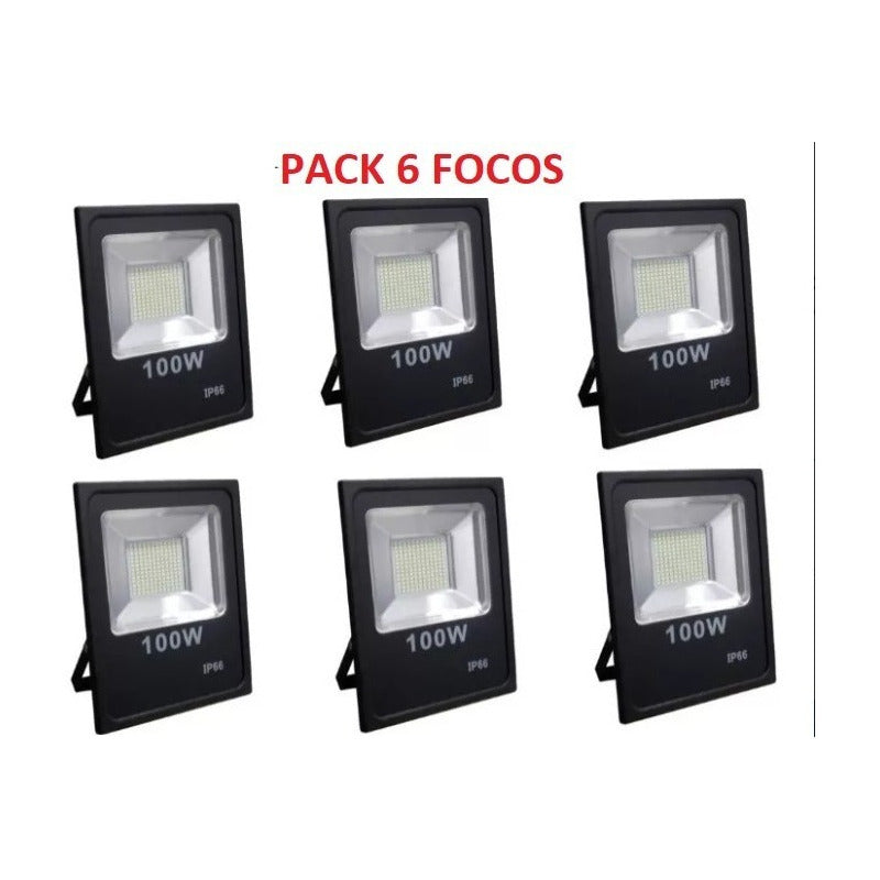 Pack X6 Focos Led Extra Plano Multiled 100w 6000 Lm Con Base Negro Blanco