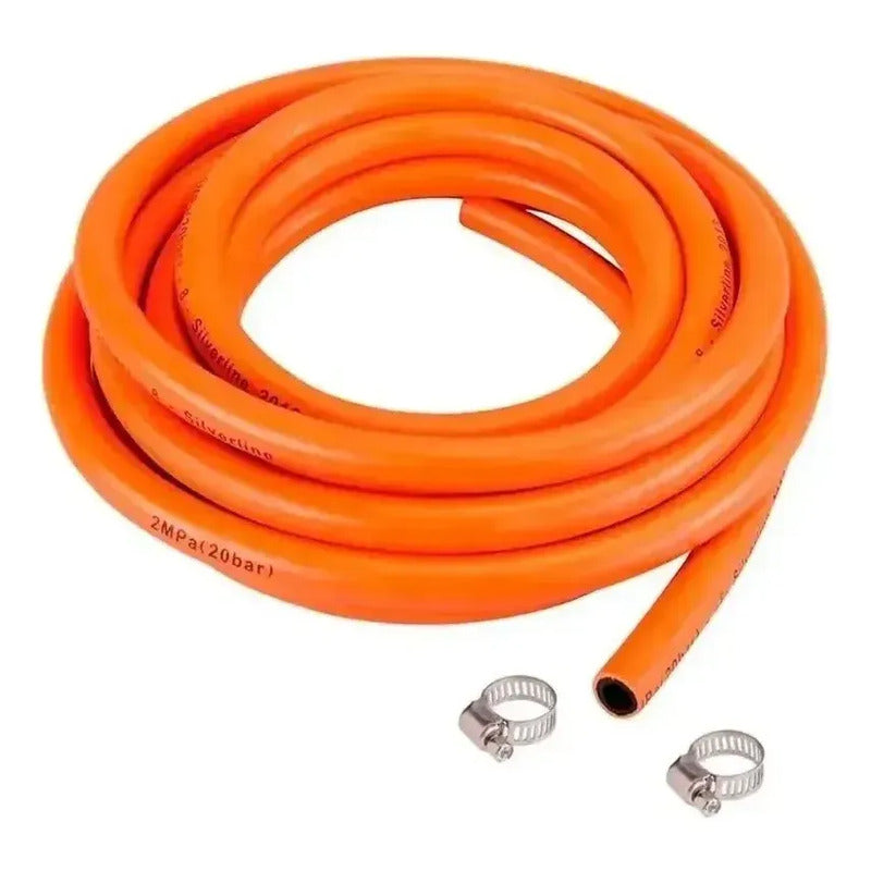 Kit Gas: Regulador Glp Gris Mate + Manguera Gas 1,5 M Con Abrazaderas Naranja