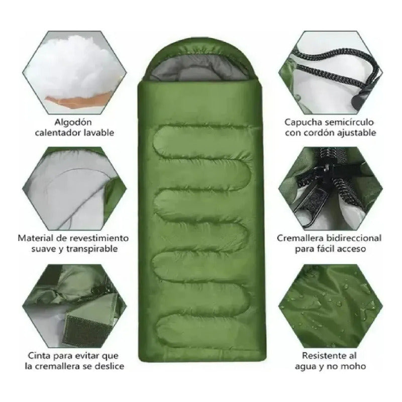 Saco De Dormir Portátil Para Acampar Playa Cabaña 950g Azul Derecho