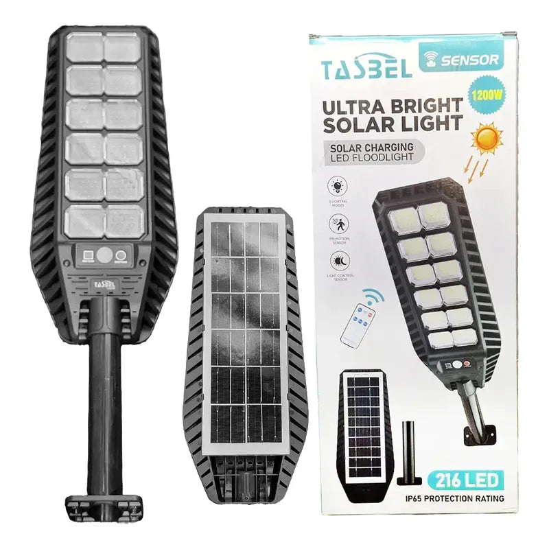 Foco Solar 1000w Con Sensor Y Control Remoto Poste Plástico Gris Oscuro Blanco Frío