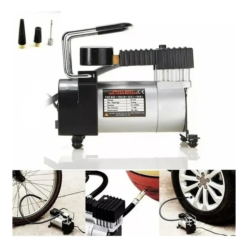Kit Compresor De Aire Auto 12v Y Reparación De Pinchazos Negro 50hz Monofásica