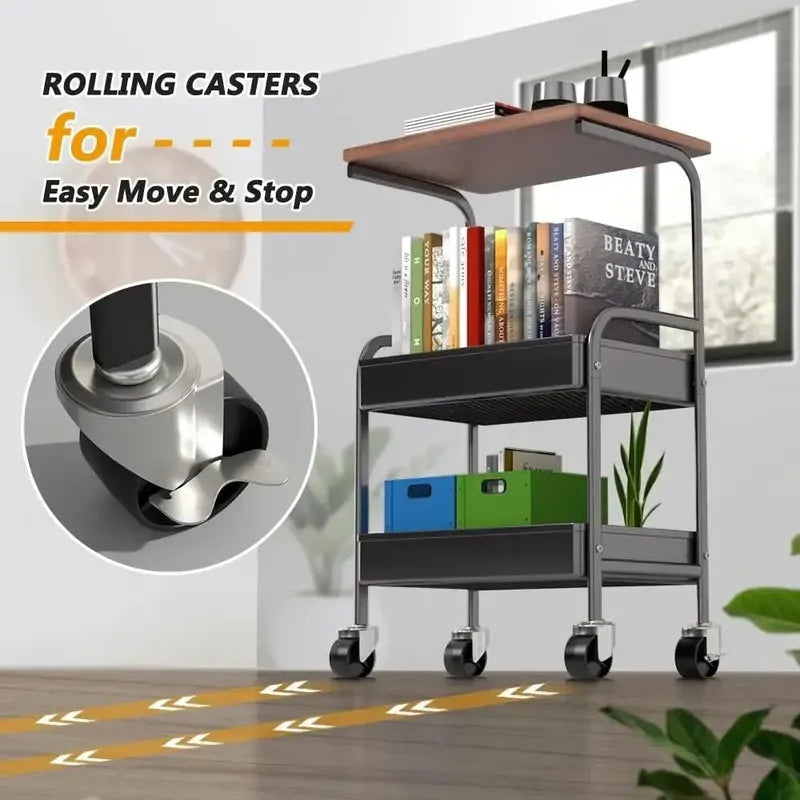 Carrito Organizador Metalico Con Ruedas Y Tapa De Madera Negro