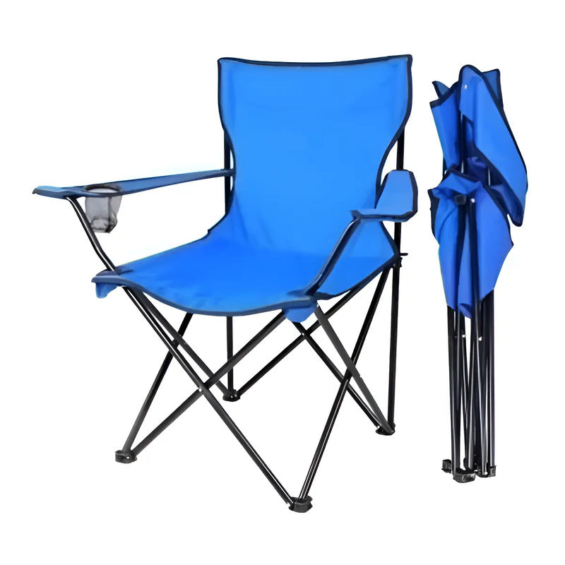 Silla Plegable Camping Playa Picnic Con Porta Vasos Color Varios Azul
