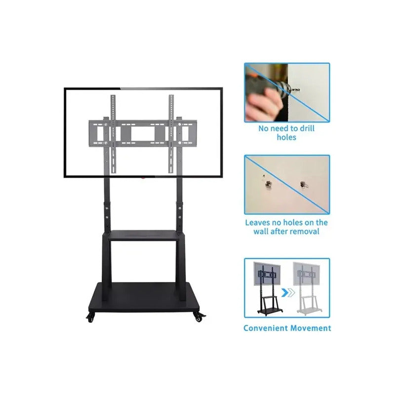 Soporte Tv 32  A 70 Pedestal Soporte Stand Rack Movil Ruedas Negro
