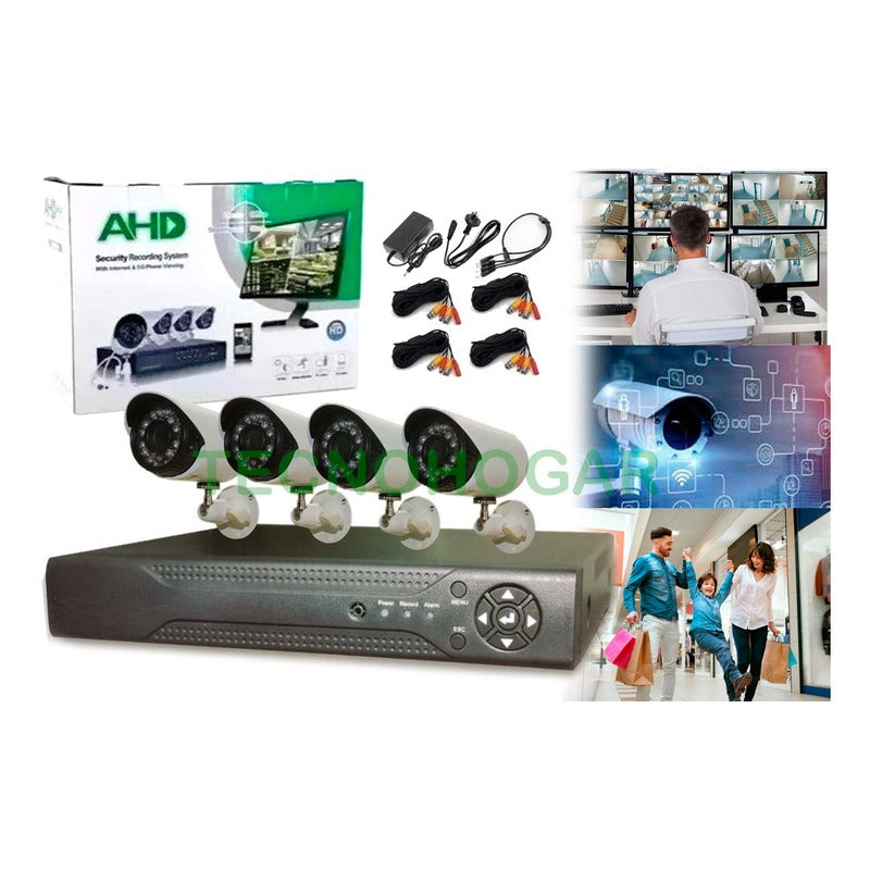 Kit Dvr Con 4 Cámaras De Seguridad Interior Y Exterior Blanco