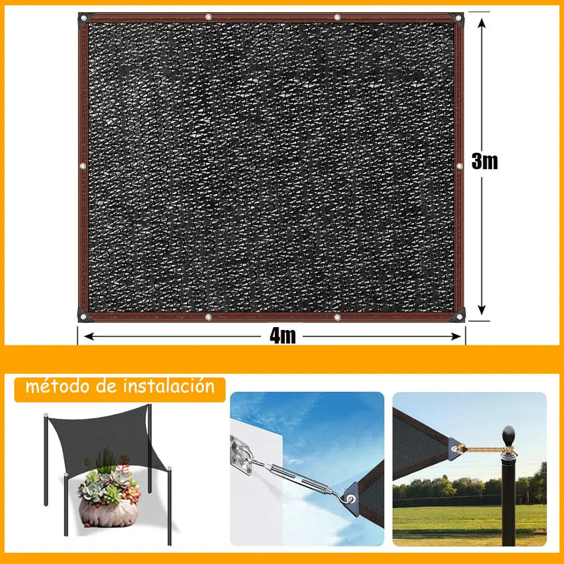 Toldo Vela Rectangular Malla  Beige Sombra Techo Patio Negra 3x4