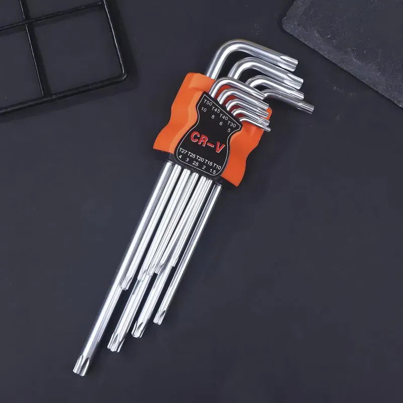 Set De 9 Llaves Allen Torx Estrella Largas Punta Doble Plateado Torx
