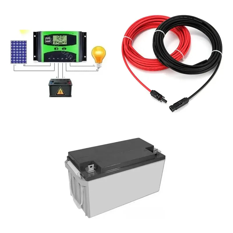 Kit Solar: Controlador Carga Solar Digital 12v 24v 60a + Batería Gel 100ah 12v + Cable Solar 4mm 10m