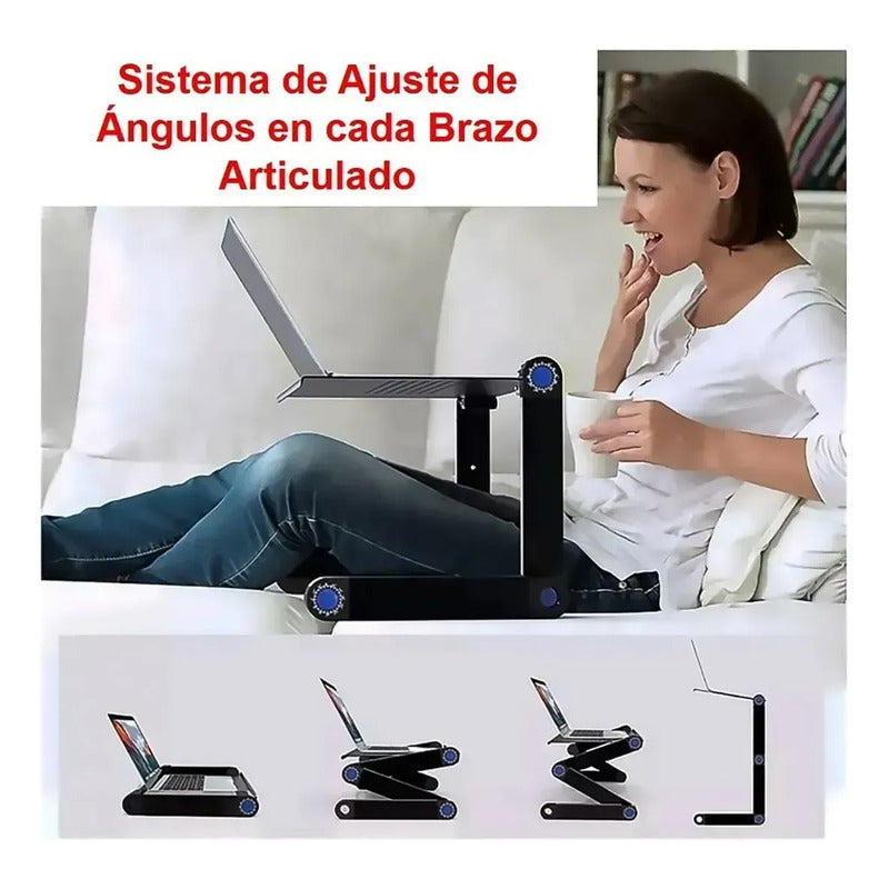 Soporte De Laptop Elevador Notebook Plegable Con Ventilador Gris Oscuro