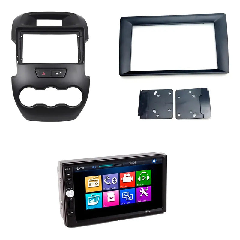 Kit Radio Ranger: Bisel 9 Ford Ranger 2011-18 Gris + Radio 2 Din Mirror Link + Adaptador 9 A 7