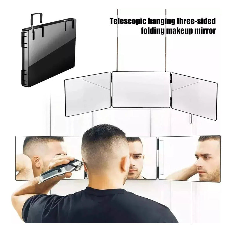 Espejo De Corte De Pelo Triple De 3 Vías Espejos Maquillaje Negro