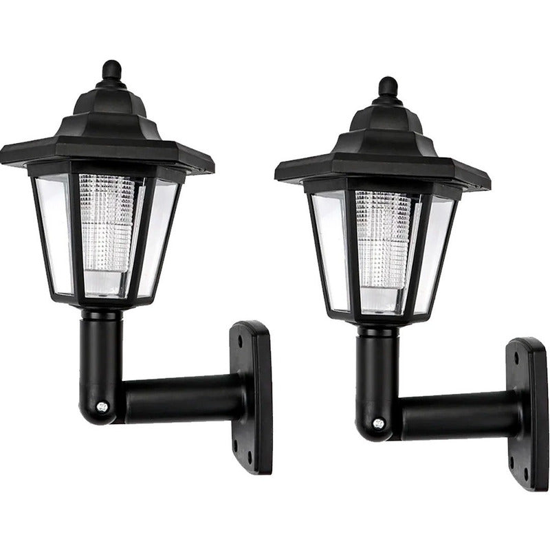 Pack X2 Farol Solar Retro Exterior Luz Led Jardin Antiguo Negro