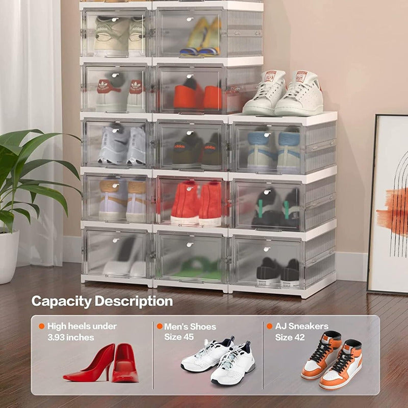 Pack X3 Caja Organizadora De Zapatos Transparente Resistente Blanco Lisa
