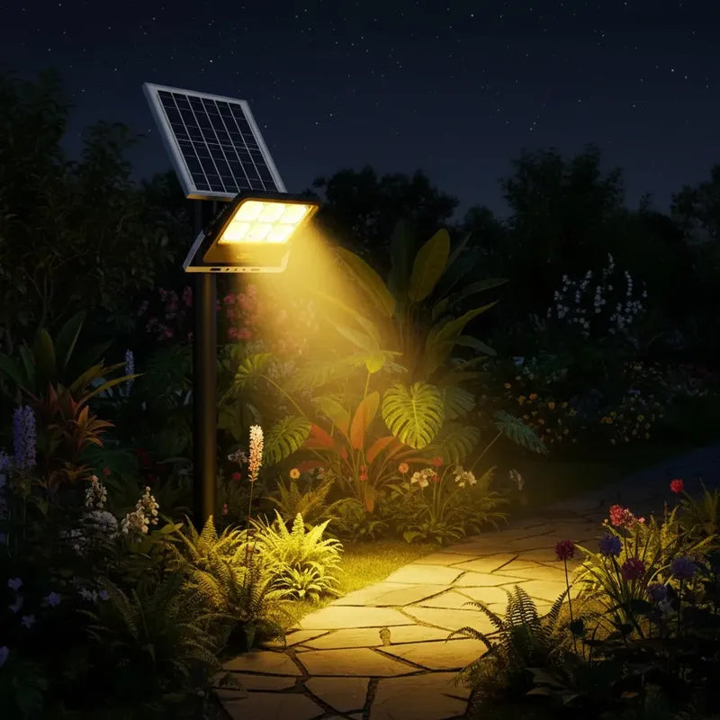 Foco Solar Con Panel Separado 600w + Control Remoto Ip67 Negro Blanco Frío