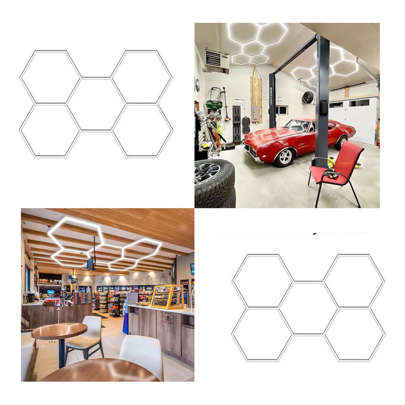 Luz De Techo Para Talleres Detailing Barbería Led Hexagono Blanco