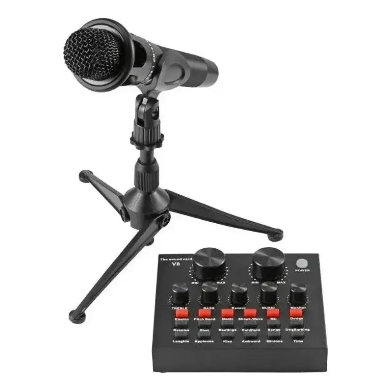 Tarjeta De Sonido V8 + Micrófono Condensador Usb Audifono Negro
