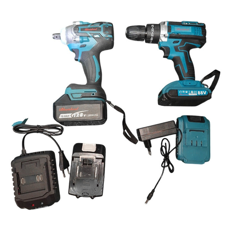Kit Llave De Impacto Y Taladro Con Brocas Inalambrico