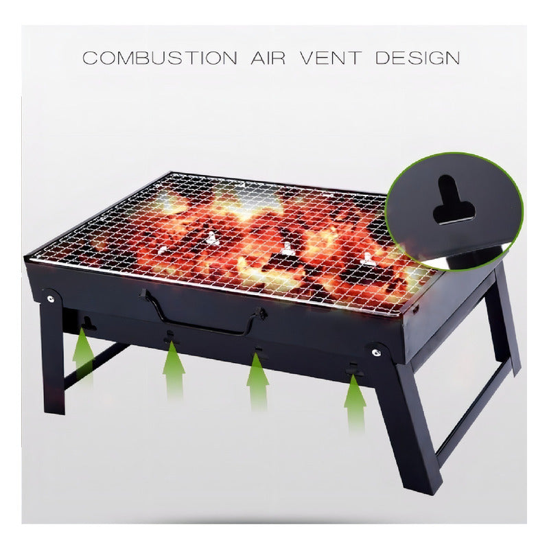 Parrillera Asados Grill Bbq Portatil Plegable Terraza Balcon Color Negro