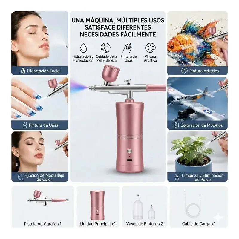 Aerógrafo Compresor Inalámbrico Recargable 30psi Profesional Rosado