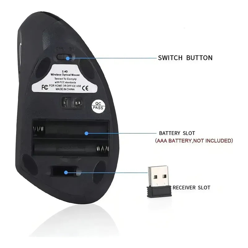 Mouse Vertical Ergonomico Inalambrico Optico 2.4ghz 1600 Dpi Negro