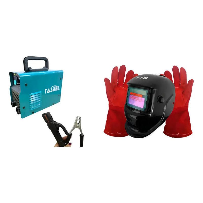 Kit Soldadura: Soldadora Inverter Arco + Máscara Fotosensible Negra Con Guantes Verdes