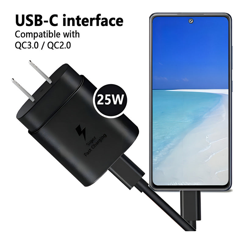 Cargador Para Samsung A30/ A31 /a32 /a33 Carga Rápida 25w Negro