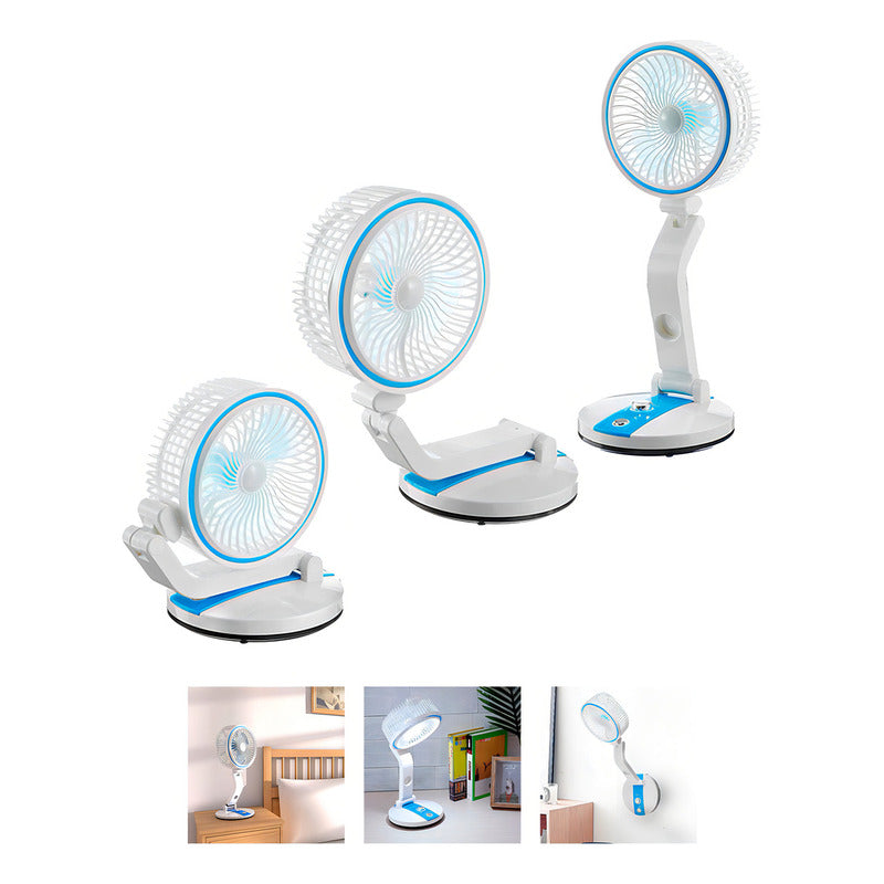 Ventilador De Mesa Plegable Recargable Genérica Con Luz Y Oscilación En Azul 18 Cm