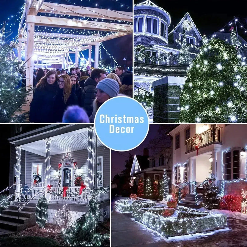 Luces Guirnalda Solar 100 Led Navidad 10 Metros Fria