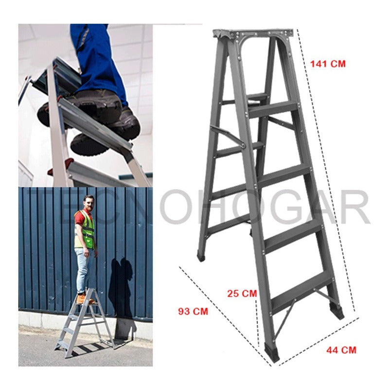 Escalera Plegable Metálica 5 Peldaños Reforzada 5 Peldaños