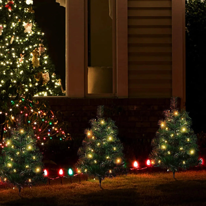 Pack X2 Estaca Solar Arbol De Navidad Con Luces Calidas Amarillo