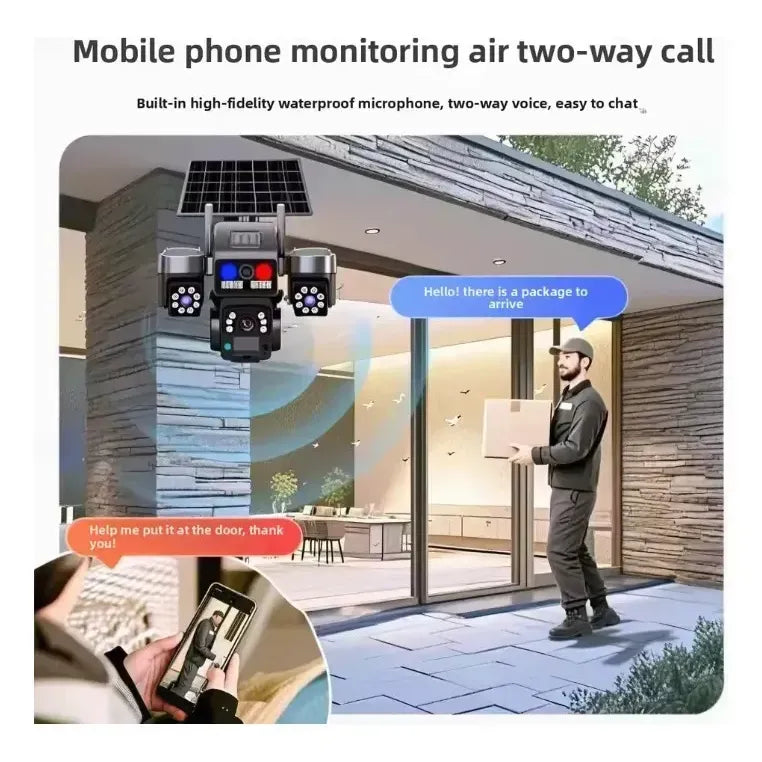 Cámara De Seguridad Ptz Triple Lente Solar 4g, Con Audio Bidireccional Y Visión Nocturna Para Exterior Blanca