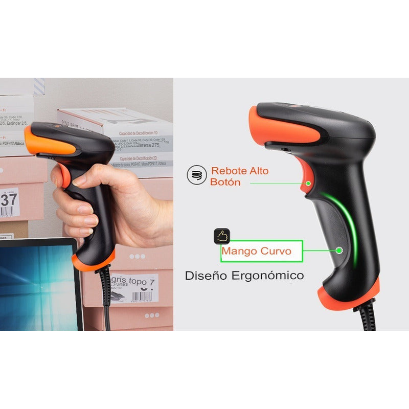 Lector Escáner De Código De Barras Inalámbrico 2.4g Pistola Negro Usb