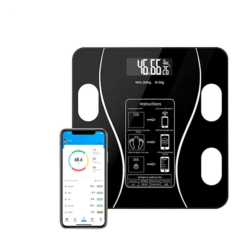 Balanza Pesa Digital Bluetooth Inteligente App Smart Baño Color Negro