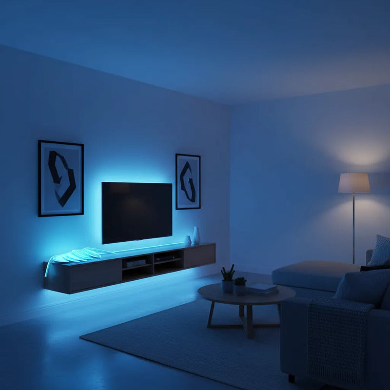 Cinta Led Neon Luz 5mts Flexible Transformador 12v Decoracio Celeste