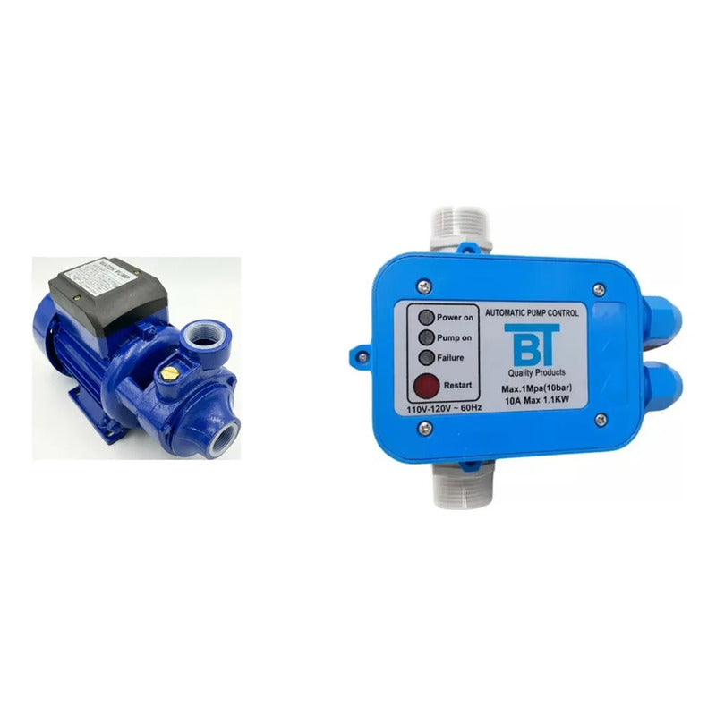 Kit Hidropower: Bomba De Agua Alta Presión 1 Hp Azul 220v + Controlador Automático De Presión