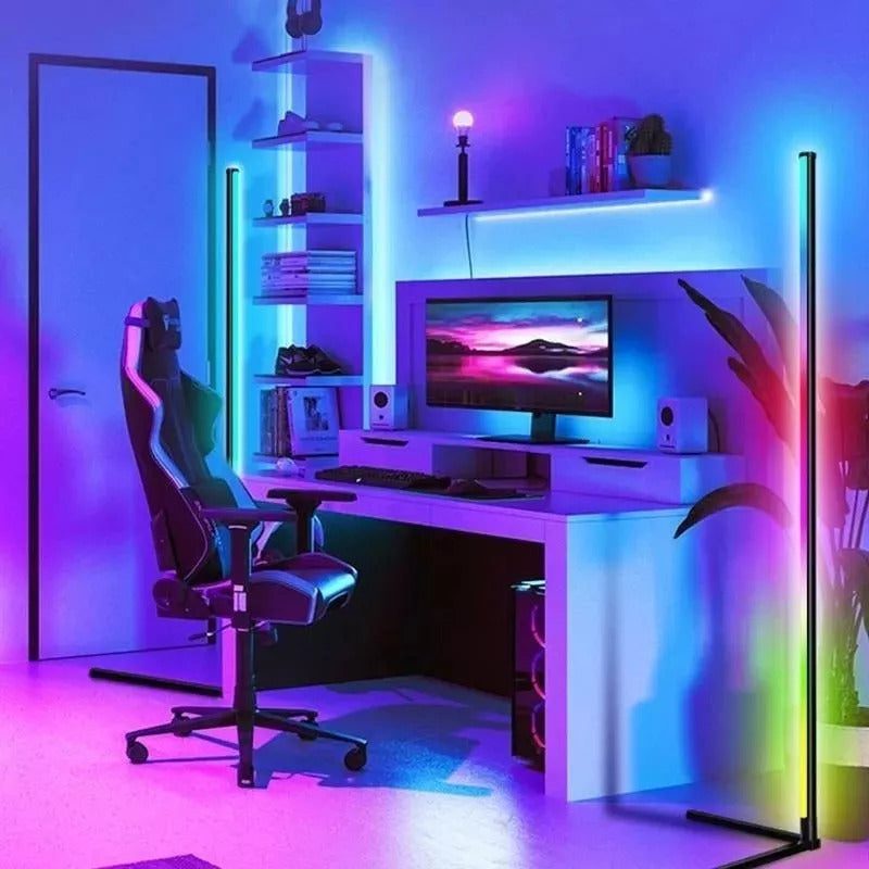 Lampara De Pie Con App Y Mando Moderna Led Rgb Con Control Blanco Negro