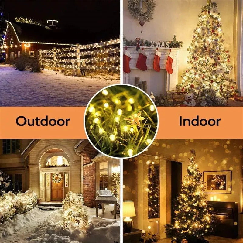 Pack X 6 Luces Solares Navidad Guirnalda 10 Metros 100 Led Multicolor