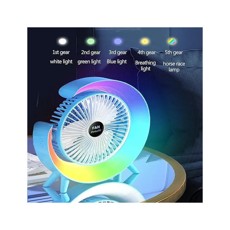 Ventilador De Mesa Con Lámpara Luz Led 2 En 1 Recargable Usb 16.5 Cm 50 Hz/ 60 Hz Blanco Plástico 3