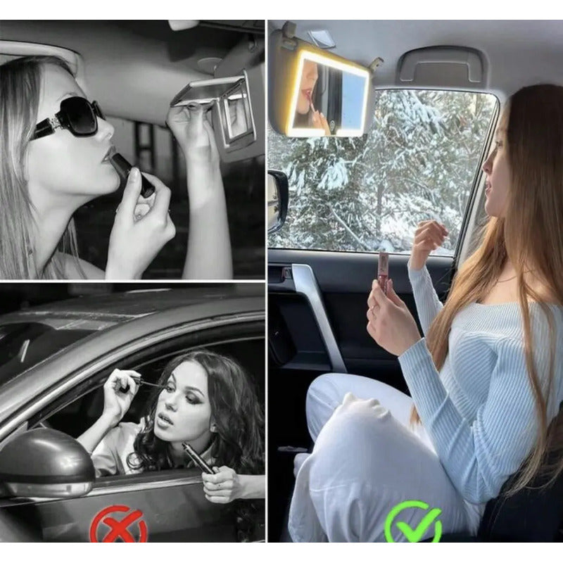 Espejo De Maquillaje Visera De Coche Led  Con 3 Modos De Luz Negro