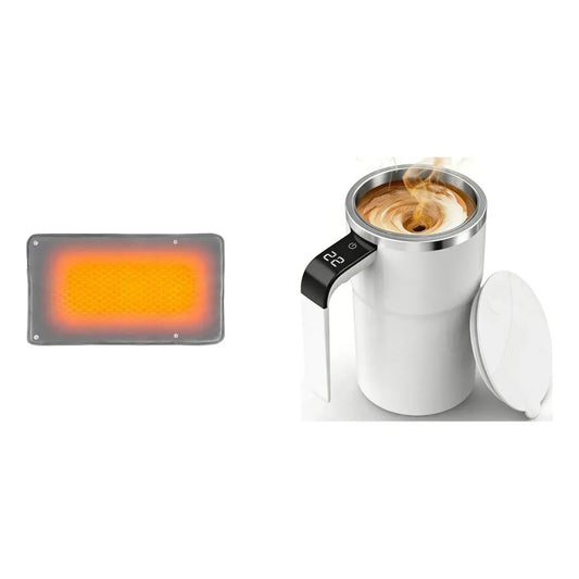 Kit Relax Total: Almohadilla Manta Calienta Cuerpo Usb 5v Gris + Taza Mezcladora Auto Agitable Blanca